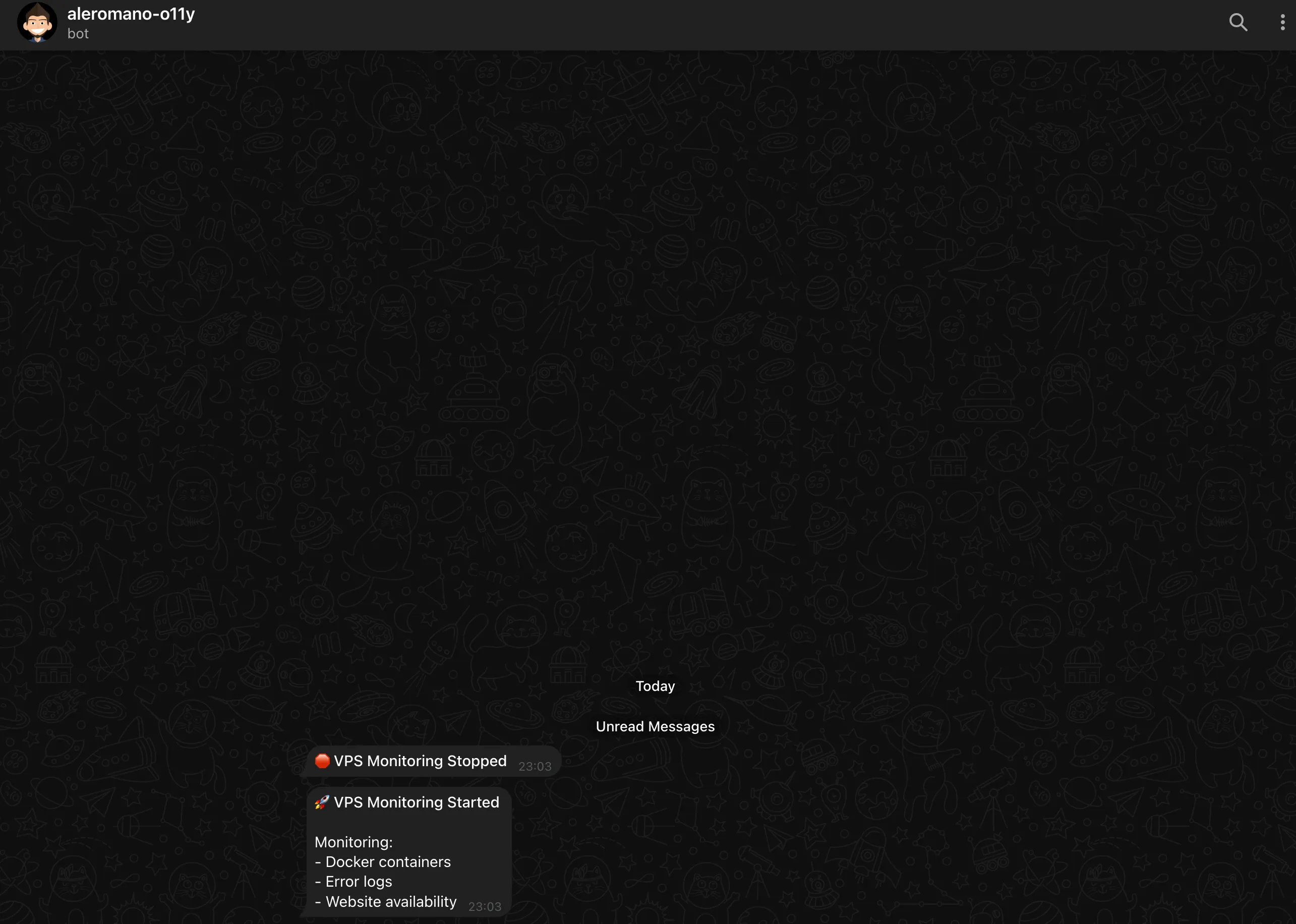 Telegram bot sending a startup notification