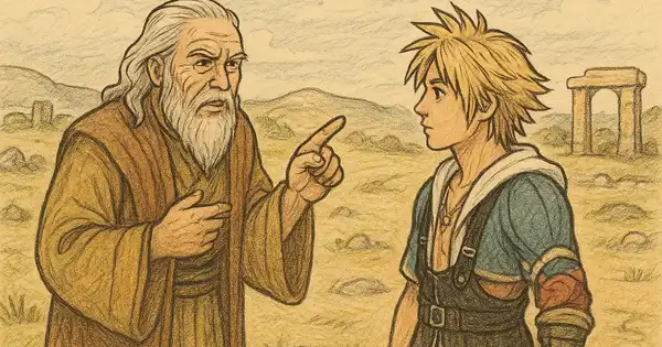 Maechen explaining things to Tidus